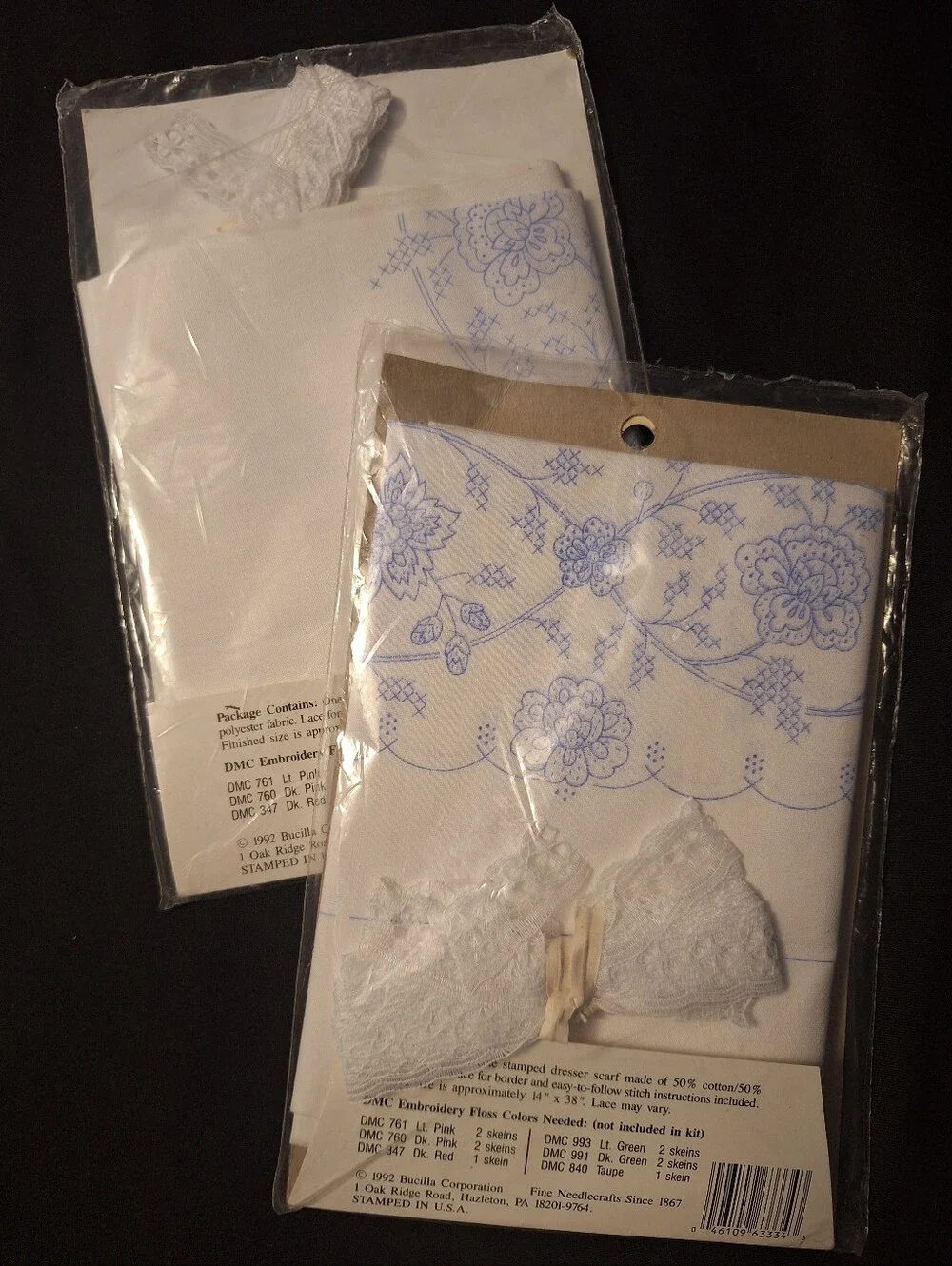 2 Vintage Bucilla Cross Stitch Kits Dresser Scarf Table Runner